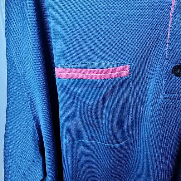 FootJoy Golf Polo Shirt Mens 2XL Blue Pink Trim FJ Logo Performance Stretch - Picture 4 of 8